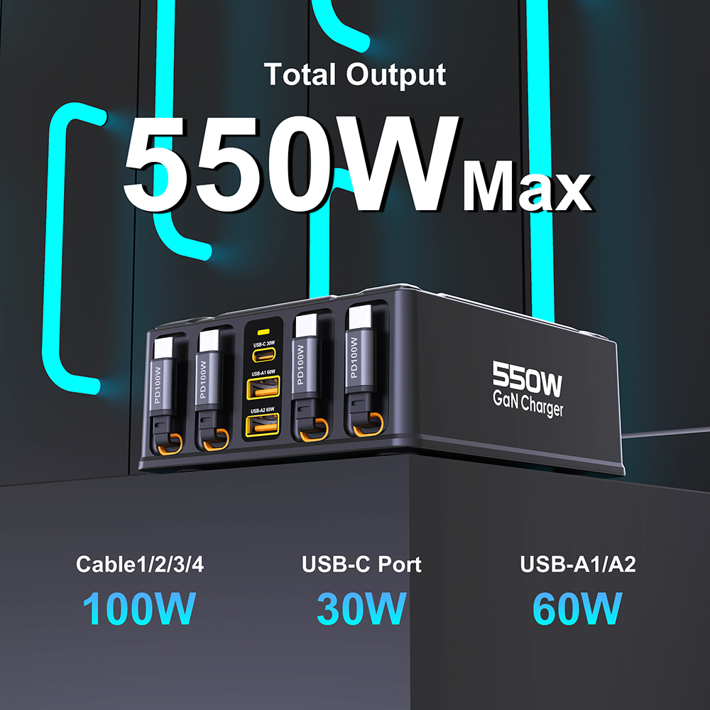 550W 7-in-1 Charging Station w - Cable Lock Laptop avaliação e preço